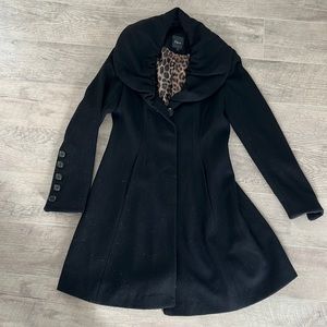 Express long black winter coat with ruched collar detail